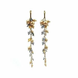 Cercei ciorchine foarte lungi cu perle si cristale auriu cu argintiu, Corizmi, Glamour imagine