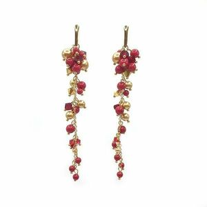 Cercei ciorchine foarte lungi cu perle si cristale auriu cu rosu, Corizmi, Golden Ruby imagine