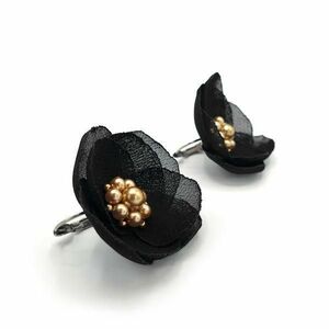 Cercei cu tortita floare neagra mijloc auriu cu perle, Corizmi, Seren imagine