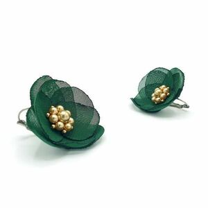 Cercei cu tortita floare verde mijloc auriu cu perle, Corizmi, Eliza imagine