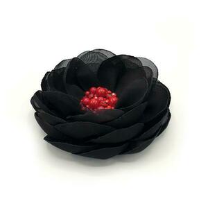 Brosa eleganta floare mare neagra din voal 10 cm, Corizmi, Black Floral Charm imagine