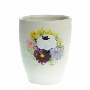 Vaza ceramica alba cu flori multicolore imagine