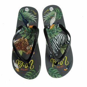 Papuci negri de plaja cu print safari imagine
