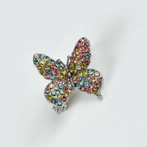 Brosa fluture argintiu cu pietre multicolore imagine