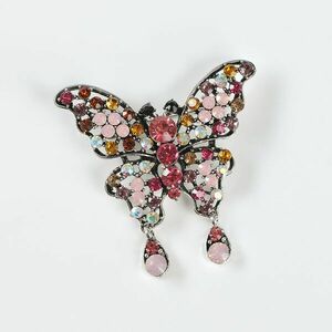 Brosa fluture argintiu cu pietre roz imagine