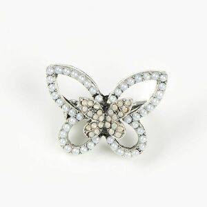 Brosa fluture argintiu cu perle albe imagine
