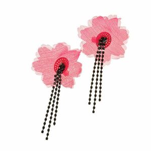 Cercei cu floare roz si lanturi negre imagine