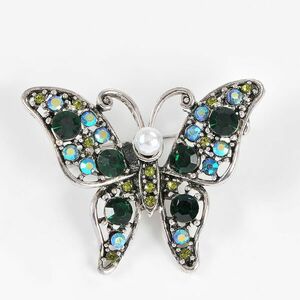 Brosa fluture argintiu cu pietre verzi imagine