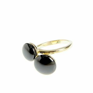 Inel auriu cu doua perle negre imagine