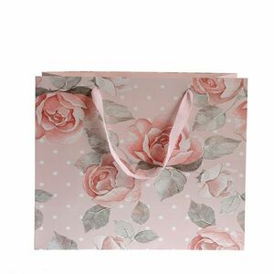 Punga de cadou roz cu trandafiri 40x33 cm imagine