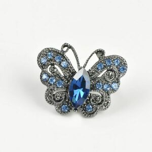 Brosa fluture argintiu cu pietre albastre imagine