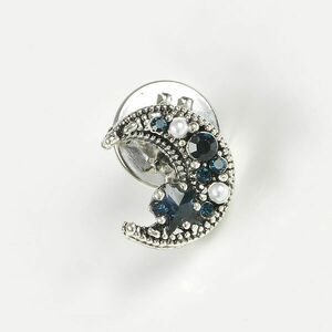 Brosa semiluna argintie cu pietre albastre imagine