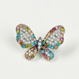 Brosa fluture cu perle albe si pietre colorate imagine