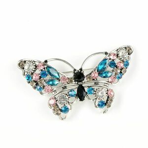 Brosa fluture cu pietre roz si albastre imagine