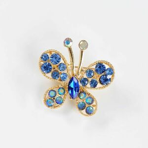 Brosa martisor fluture auriu cu pietre albastre imagine