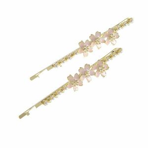 Set 2 agrafe aurii cu flori roz si perle acrilice imagine