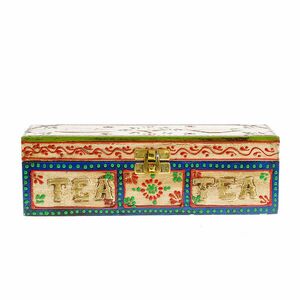 Cutie de ceai din lemn pictat si alama imagine