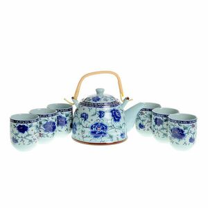 Set ceainic cu 6 cani bleu si imprimeu floral imagine