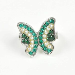 Brosa fluture cu pietre verzi si perle albe imagine