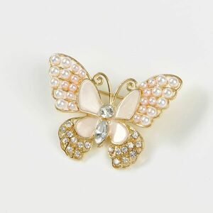 Brosa fluture auriu cu perle si pietre acrilice imagine