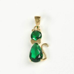 Pandantiv placat cu aur pisica cu pietre verzi imagine