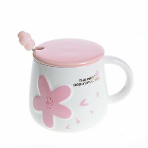 Cana din ceramica cu floare roz 420 ml imagine