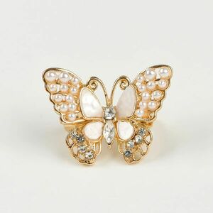 Brosa fluture auriu cu perle albe imagine