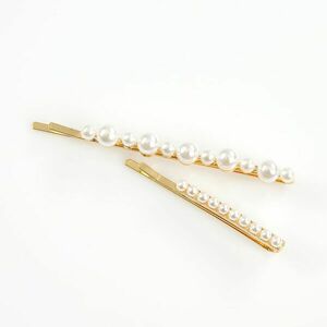 Set 2 agrafe de par aurii cu perle acrilice albe imagine