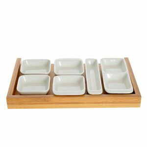 Set 6 recipiente din ceramica cu platou din bambus imagine