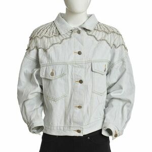 Jacheta din denim cu perle acrilice imagine