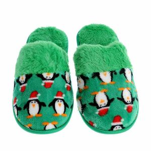 Papuci de casa verzi cu pinguini imagine