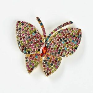 Brosa fluture auriu cu pietre multicolore imagine