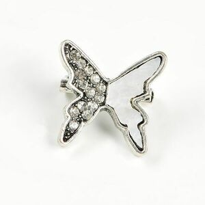 Brosa fluture argintiu cu pietre albe imagine