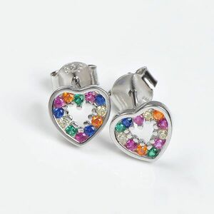 Cercei din argint inimi cu pietre multicolore imagine