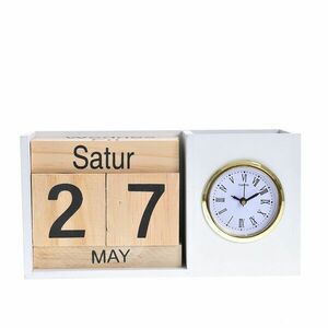 Calendar din lemn cu ceas 20.5 cm imagine