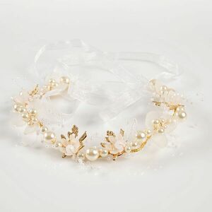 Bentita cu flori si perle acrilice albe imagine