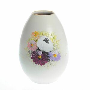 Vaza alba din ceramica cu flori multicolore 20 cm imagine