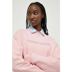 Tommy Jeans hanorac de bumbac femei, culoarea roz, cu imprimeu DW0DW17327 imagine