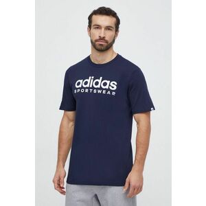 adidas tricou din bumbac bărbați, culoarea bleumarin, cu imprimeu IW8834 imagine
