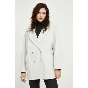 Answear Lab palton femei, culoarea alb, de tranzitie, cu doua randuri de nasturi imagine