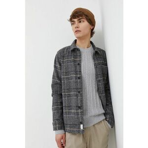 Hollister Co. jachetă cămașă din amestec de lână culoarea gri, de tranzitie imagine