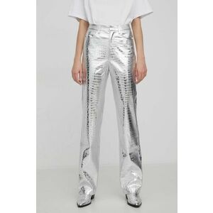 Rotate pantaloni femei, culoarea argintiu, drept, high waist imagine