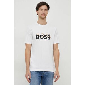 BOSS tricou din bumbac barbati, culoarea alb, cu imprimeu imagine