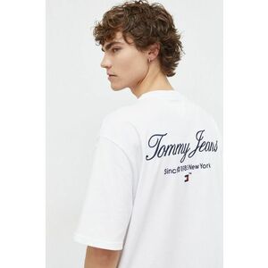 Tommy Jeans tricou din bumbac bărbați, culoarea alb, cu imprimeu DM0DM18273 imagine