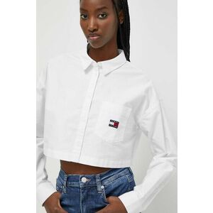 Tommy Jeans cămașă din bumbac femei, culoarea alb, cu guler clasic, relaxed DW0DW17345 imagine