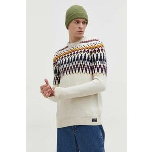 Superdry pulover din amestec de lana barbati, culoarea bej imagine