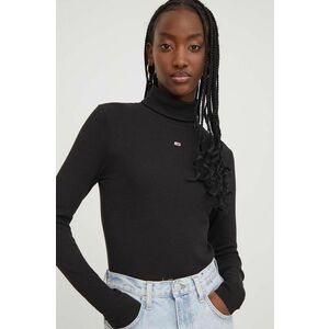 Tommy Jeans longsleeve femei, culoarea negru, cu guler DW0DW17388 imagine