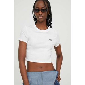 Tommy Jeans tricou din bumbac femei, culoarea alb DW0DW17366 imagine