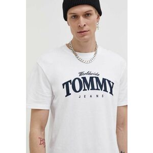 Tommy Jeans tricou din bumbac bărbați, culoarea alb, cu imprimeu DM0DM18274 imagine