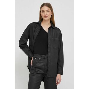 Pepe Jeans camasa din bumbac ALIX COATED femei, culoarea negru, cu guler clasic, relaxed imagine